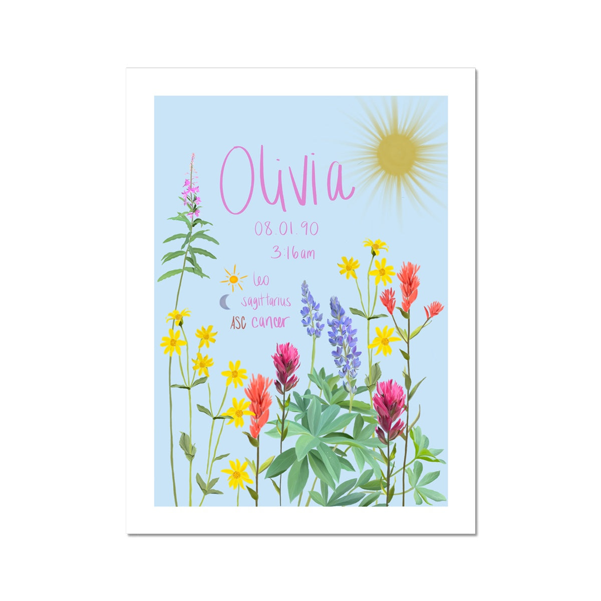 Wildflower Custom Birth Chart, Unframed – Modern Bohemian Design