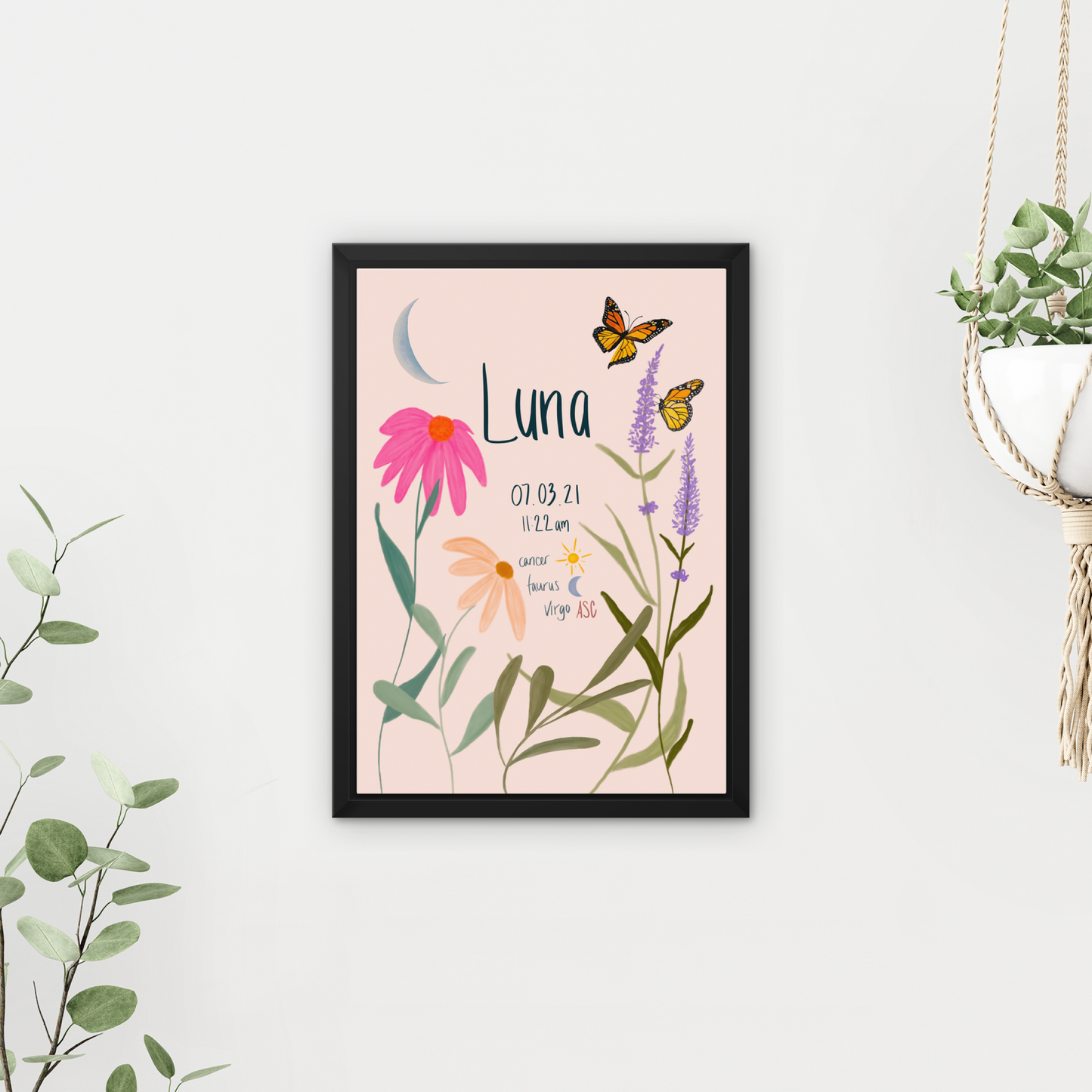 Butterflies Custom Birth Chart, Framed