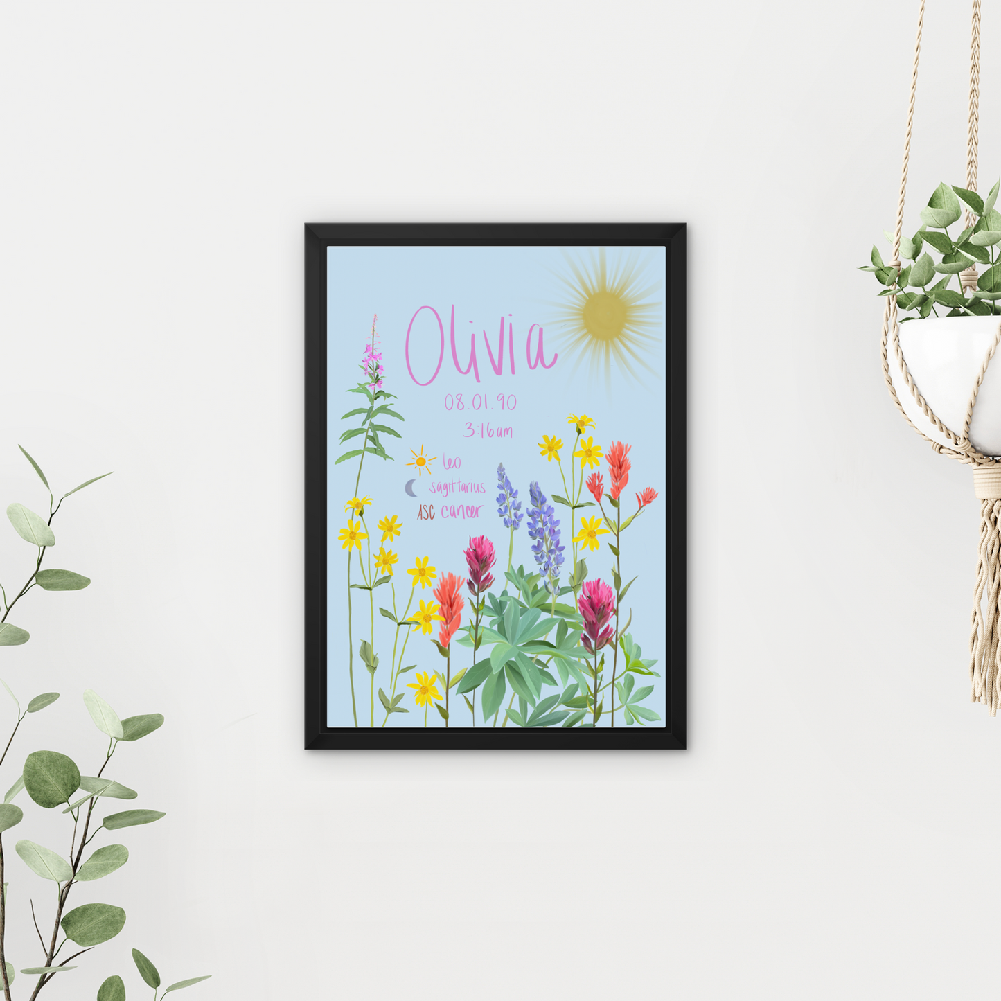 Wildflower Custom Birth Chart, Framed